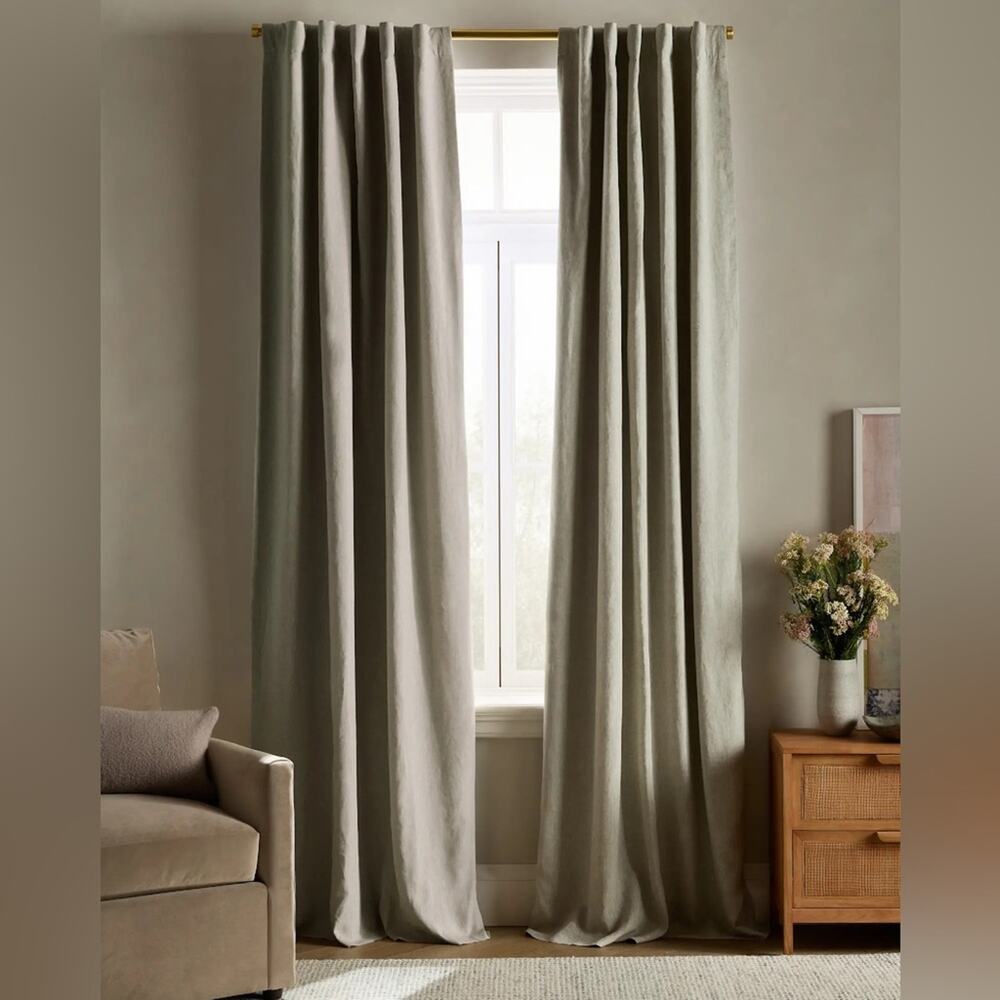 Quince European Linen Room Darkening Curtain‎ Panel Sage Green 96”x108”